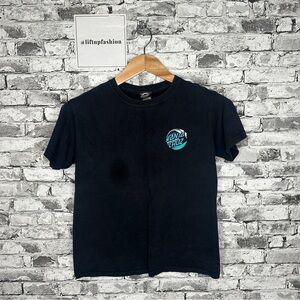 EUC Santa Cruz Skateboards Youth Black TShirt with Blue Logo Size Medium